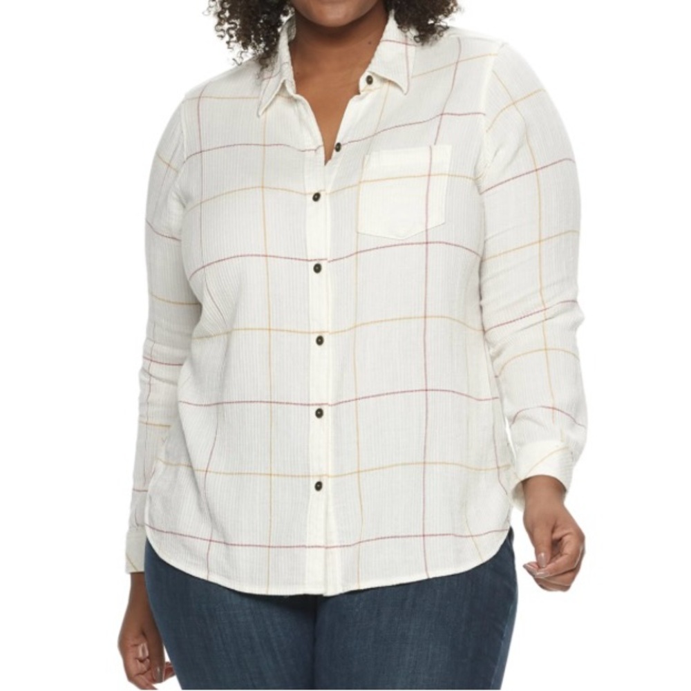 Sonoma‎ White Windowpane Button Down Fall Essential Twill Shirt Size 2X